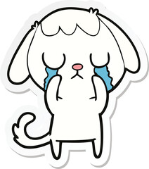 sticker of a cute cartoon dog crying