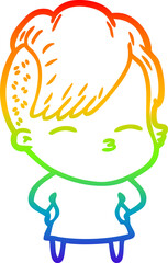 rainbow gradient line drawing cartoon squinting girl