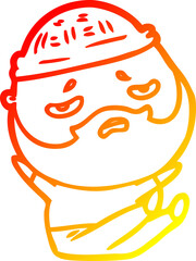warm gradient line drawing cartoon worried man with beard