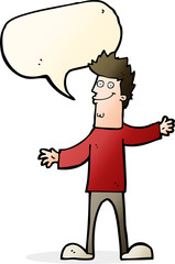 cartoon happy man with speech bubble