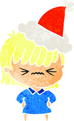 annoyed retro cartoon of a girl wearing santa hat