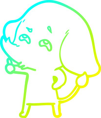 cold gradient line drawing cartoon elephant remembering