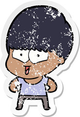distressed sticker of a cartoon happy boy