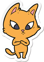 sticker of a confused cartoon cat
