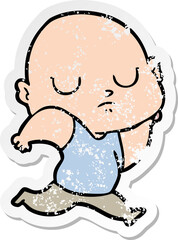 distressed sticker of a cartoon bald man