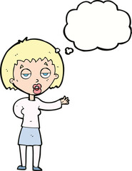cartoon bored woman with thought bubble
