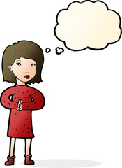cartoon calm woman with thought bubble