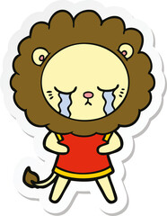 sticker of a crying cartoon lion