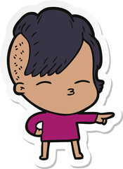 sticker of a cartoon squinting girl