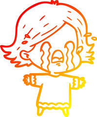 warm gradient line drawing cartoon woman crying