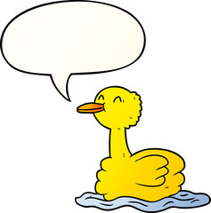 cartoon swimming duck and speech bubble in smooth gradient style