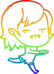 rainbow gradient line drawing cartoon undead vampire girl running