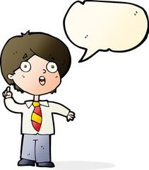 cartoon schoolboy answering question with speech bubble