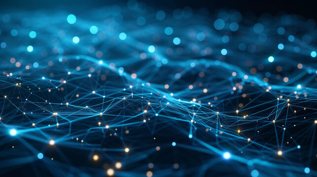 An abstract digital interface with touchpoints and interconnected lines, representing cloud connectivity and data flow, DevOps, Cloud Technologies, dynamic and dramatic compositions, with copy space