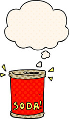 cartoon soda can and thought bubble in comic book style