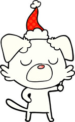 comic book style illustration of a dog wearing santa hat