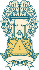 sad elf barbarian character with natural one roll illustration