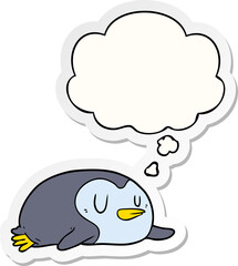 cartoon penguin and thought bubble as a printed sticker