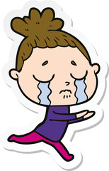 sticker of a cartoon crying woman