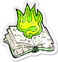 retro distressed sticker of a cartoon magic spell book