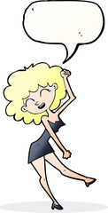 cartoon dancing woman with speech bubble