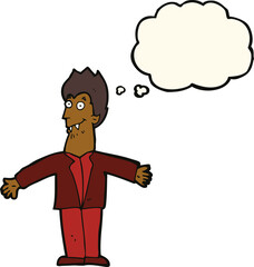 cartoon vampire man with thought bubble