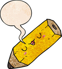 cute cartoon pencil and speech bubble in retro texture style
