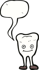 cartoon happy tooth with speech bubble