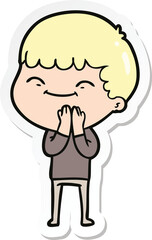 sticker of a cartoon happy boy