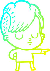 cold gradient line drawing cartoon woman