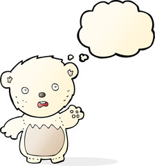 cartoon worried polar bear with thought bubble