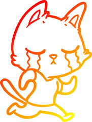 warm gradient line drawing crying cartoon cat running away