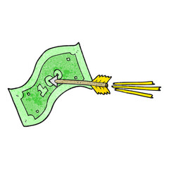 textured cartoon flying arrow hitting money note