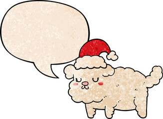 cute christmas dog and speech bubble in retro texture style