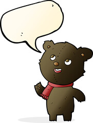 cartoon black bear wearing scarf with speech bubble