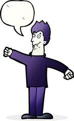 cartoon happy vampire with speech bubble