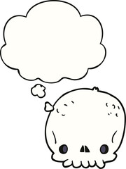 cartoon skull and thought bubble