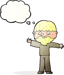 cartoon happy man with beard with thought bubble