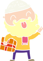 man with beard carrying christmas present