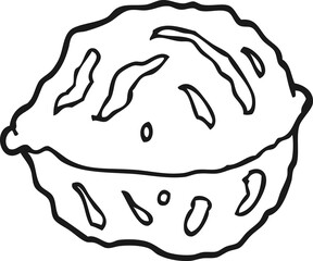 black and white cartoon walnut in shell