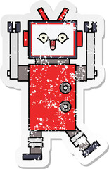 distressed sticker of a cute cartoon happy robot