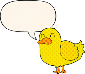 cartoon duck and speech bubble in comic book style