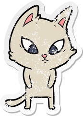 distressed sticker of a confused cartoon cat