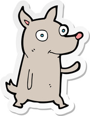 sticker of a cartoon little dog waving