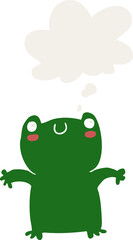 cartoon frog and thought bubble in retro style