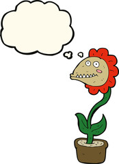 cartoon monster plant with thought bubble
