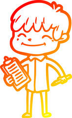 warm gradient line drawing cartoon happy boy