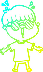 cold gradient line drawing cartoon boy wearing spectacles