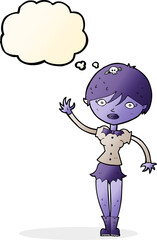cartoon vampire girl waving with thought bubble