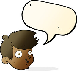 cartoon staring boy with speech bubble